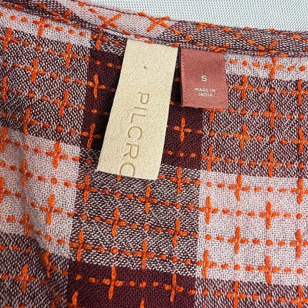 PILCRO Anthropologie Red Motif Plaid Smocked Blouse - Picture 6 of 10